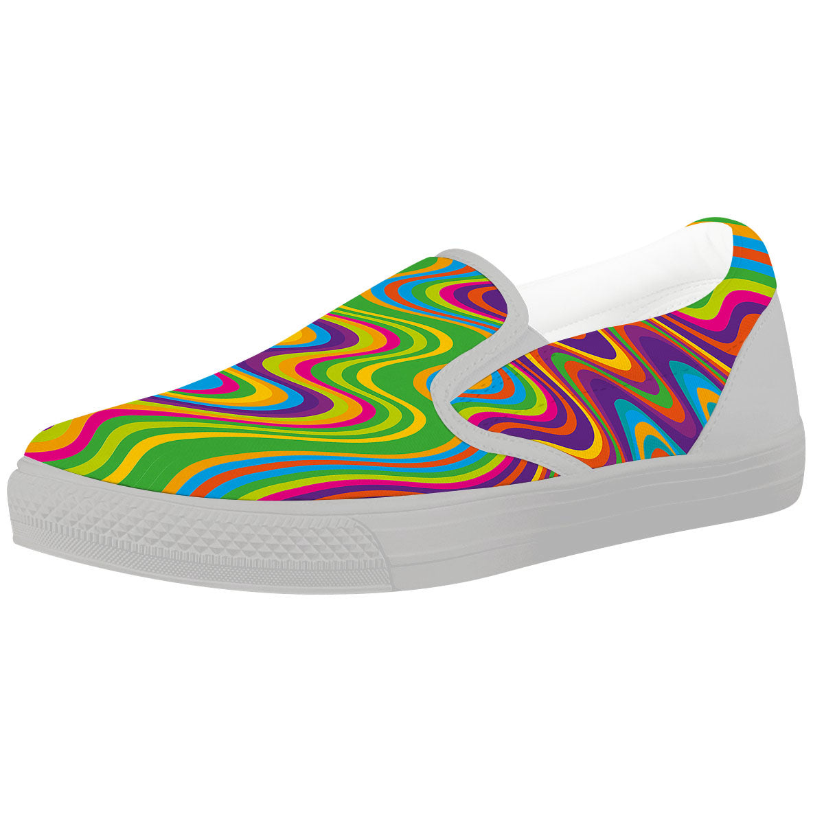 Psychedelic Rainbow Print Pattern White Slip On Shoes-grizzshop
