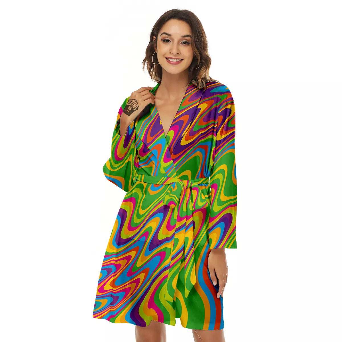Psychedelic Rainbow Print Pattern Women's Robe-grizzshop