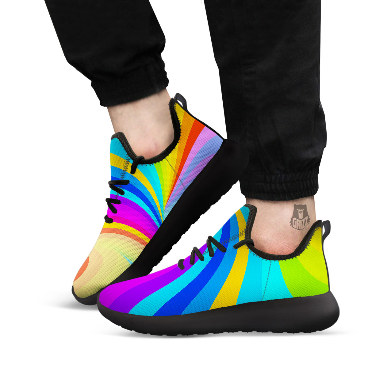 Psychedelic Rainbow Torus Print Black Athletic Shoes-grizzshop