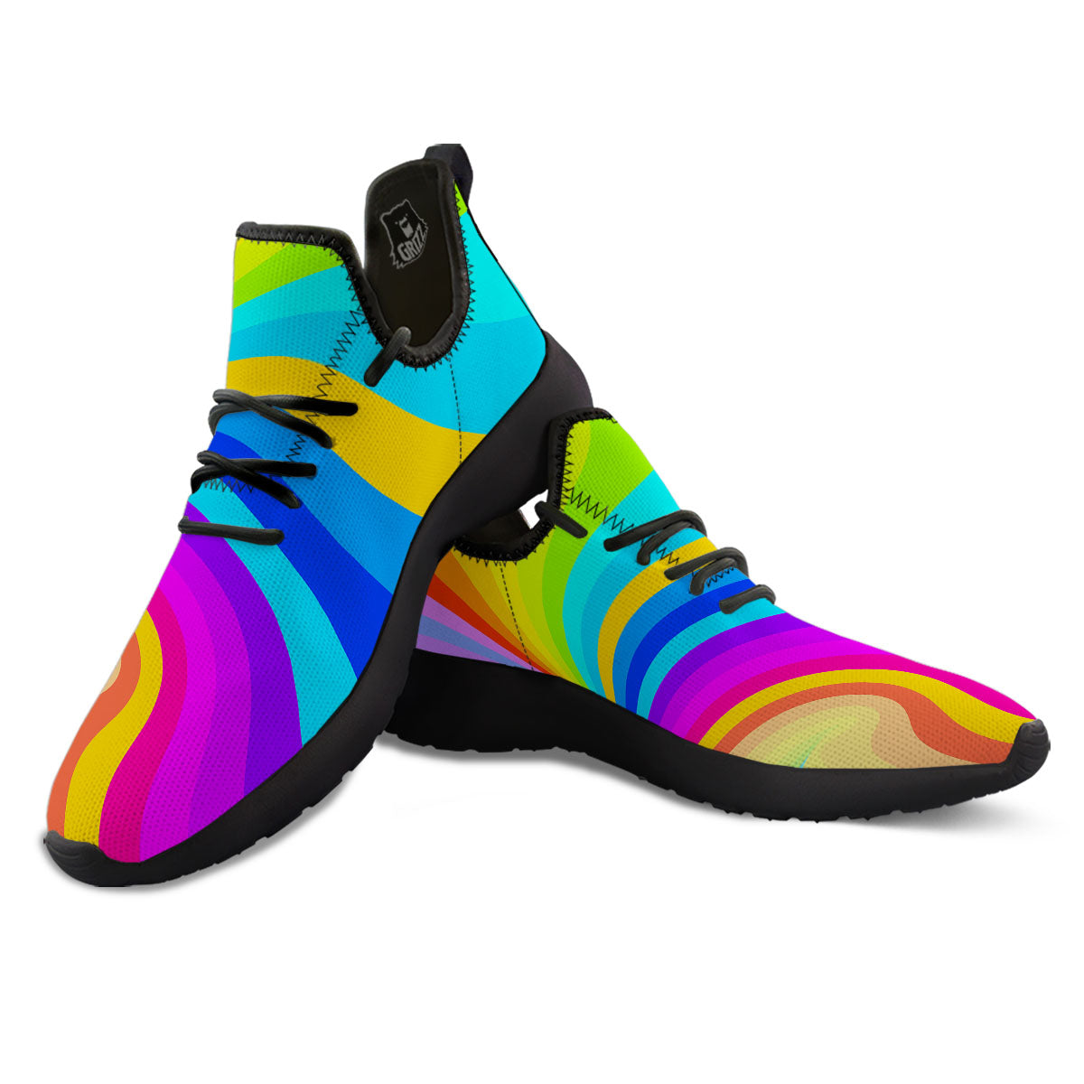 Psychedelic Rainbow Torus Print Black Athletic Shoes-grizzshop