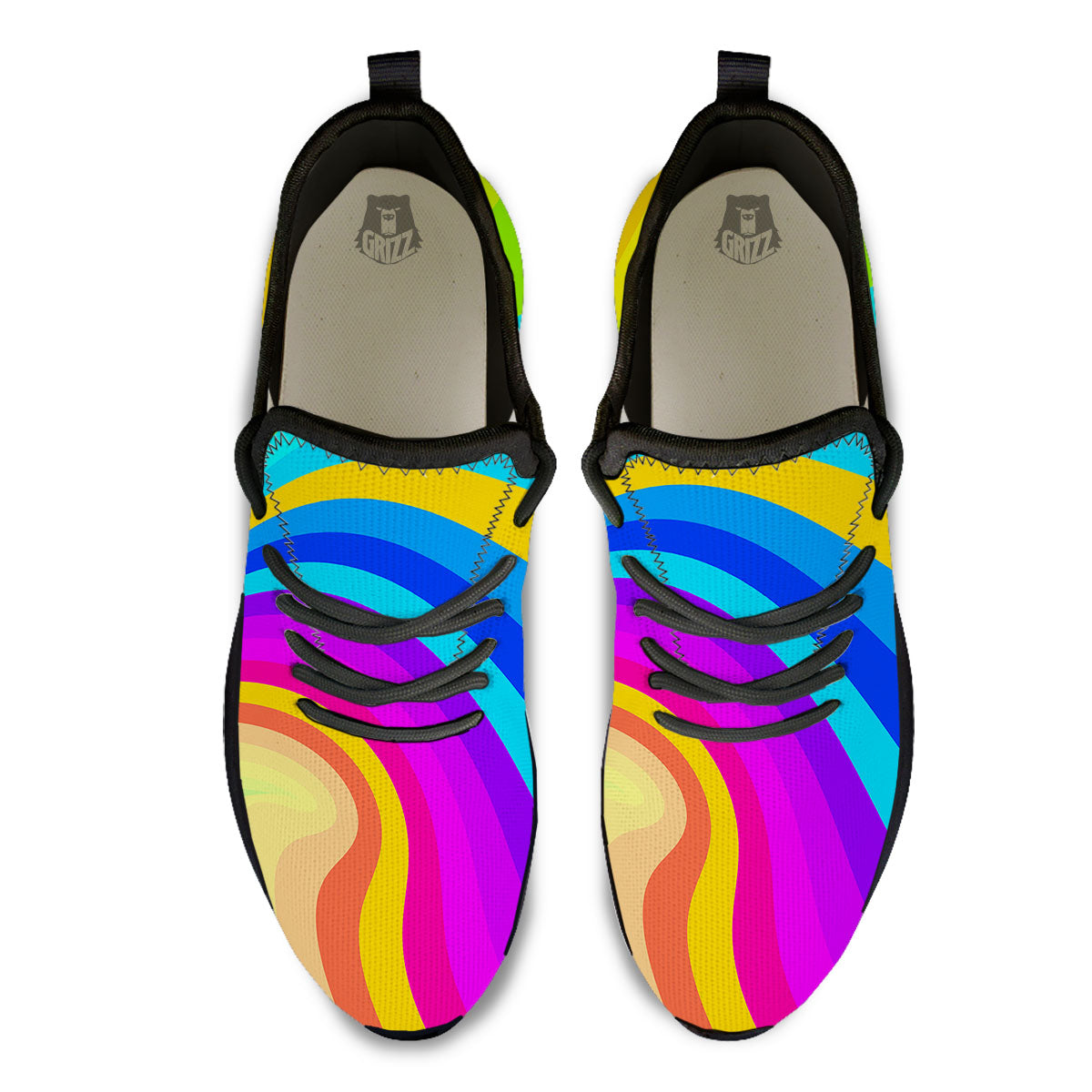 Psychedelic Rainbow Torus Print Black Athletic Shoes-grizzshop
