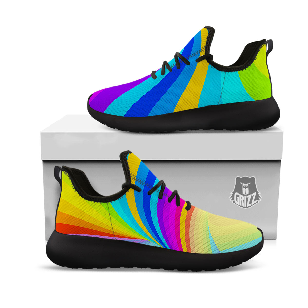 Psychedelic Rainbow Torus Print Black Athletic Shoes-grizzshop