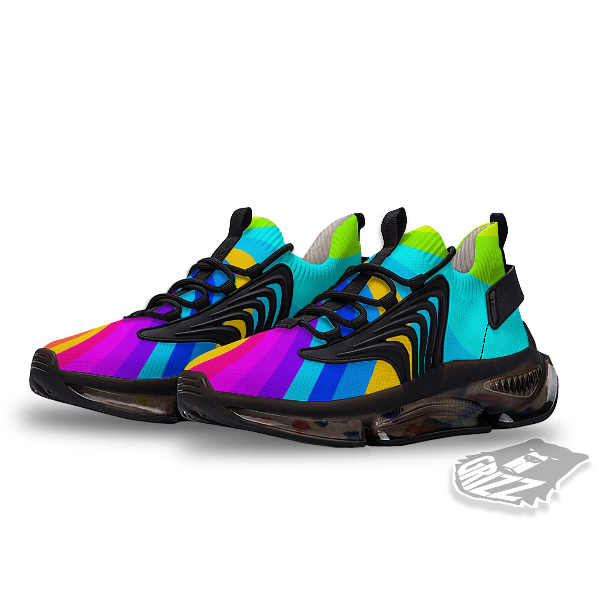 Psychedelic Rainbow Torus Print Black Gym Shoes-grizzshop