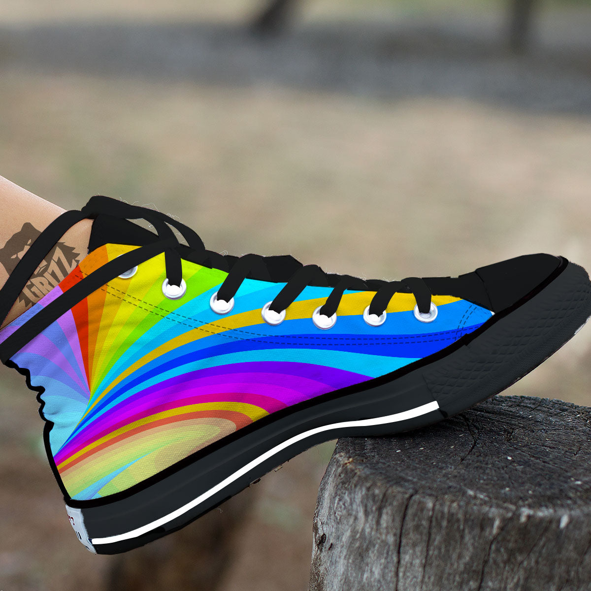 Psychedelic Rainbow Torus Print Black High Top Shoes-grizzshop