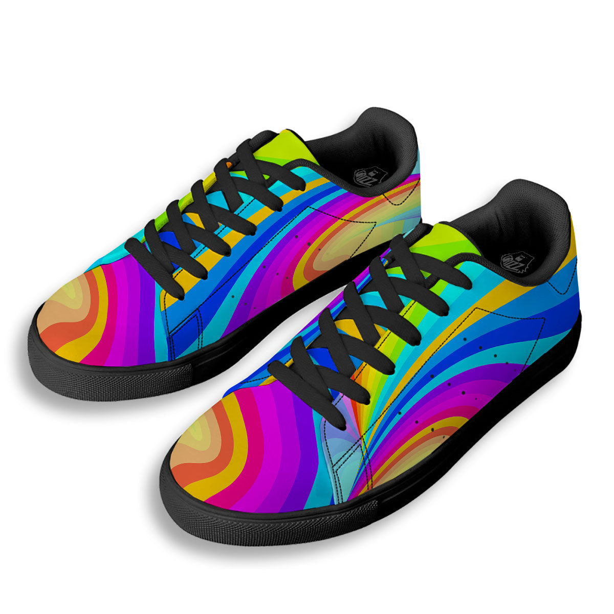 Psychedelic Rainbow Torus Print Black Low Top Sneakers-grizzshop