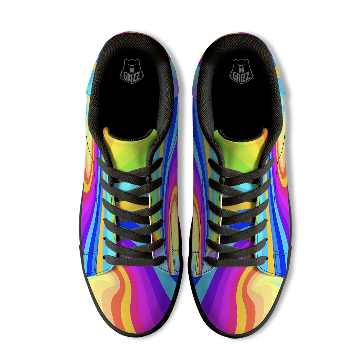 Psychedelic Rainbow Torus Print Black Low Top Sneakers-grizzshop