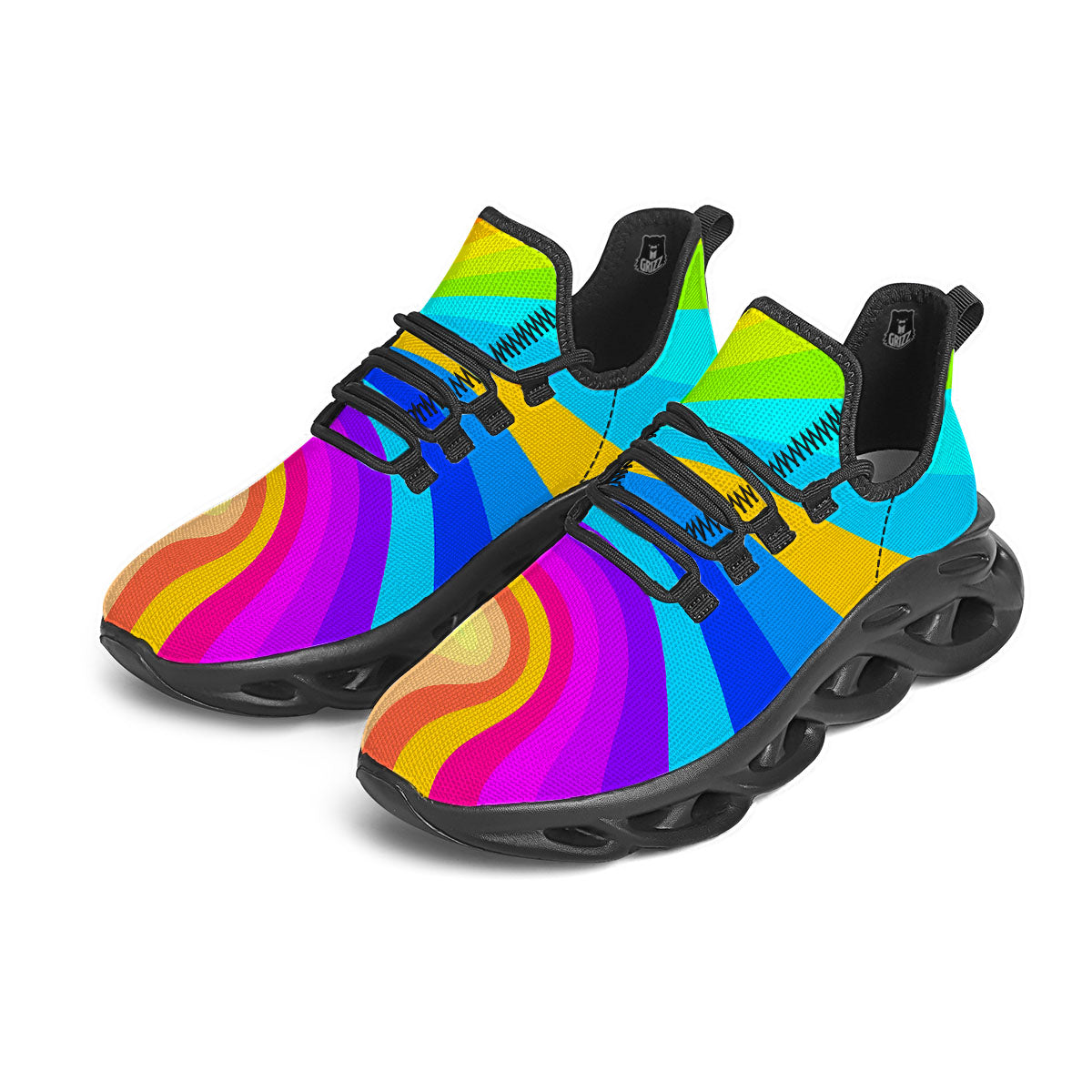 Psychedelic Rainbow Torus Print Black Running Shoes-grizzshop