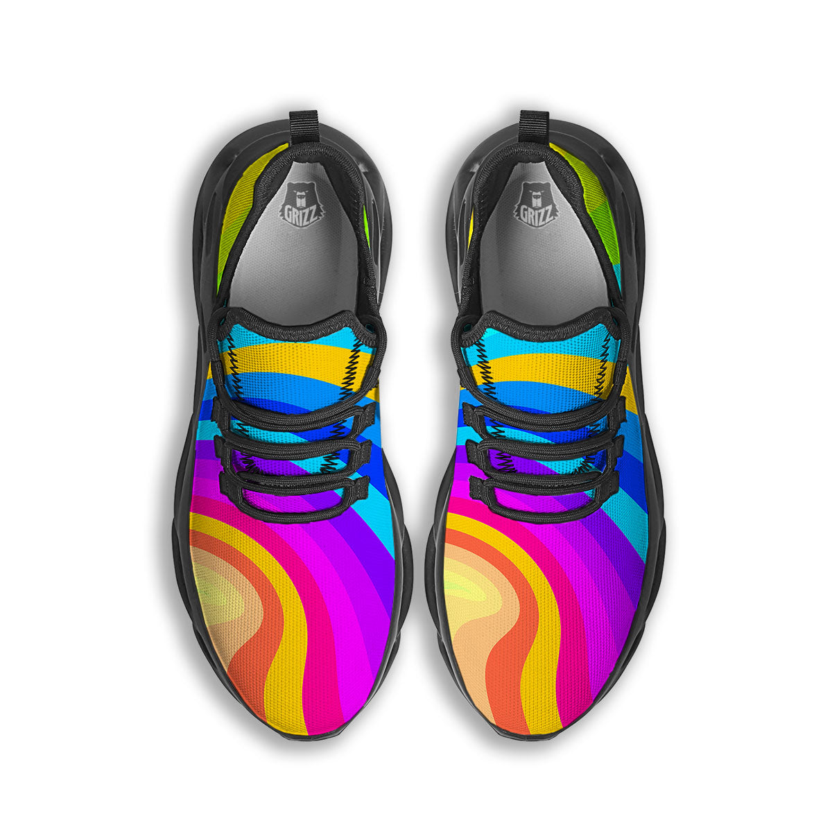 Psychedelic Rainbow Torus Print Black Running Shoes-grizzshop