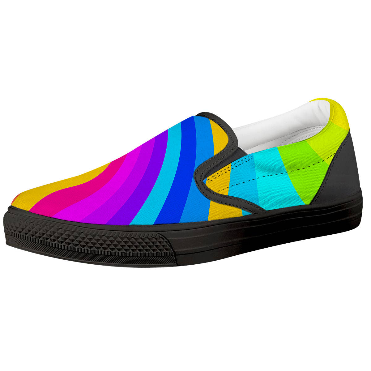 Psychedelic Rainbow Torus Print Black Slip On Shoes-grizzshop