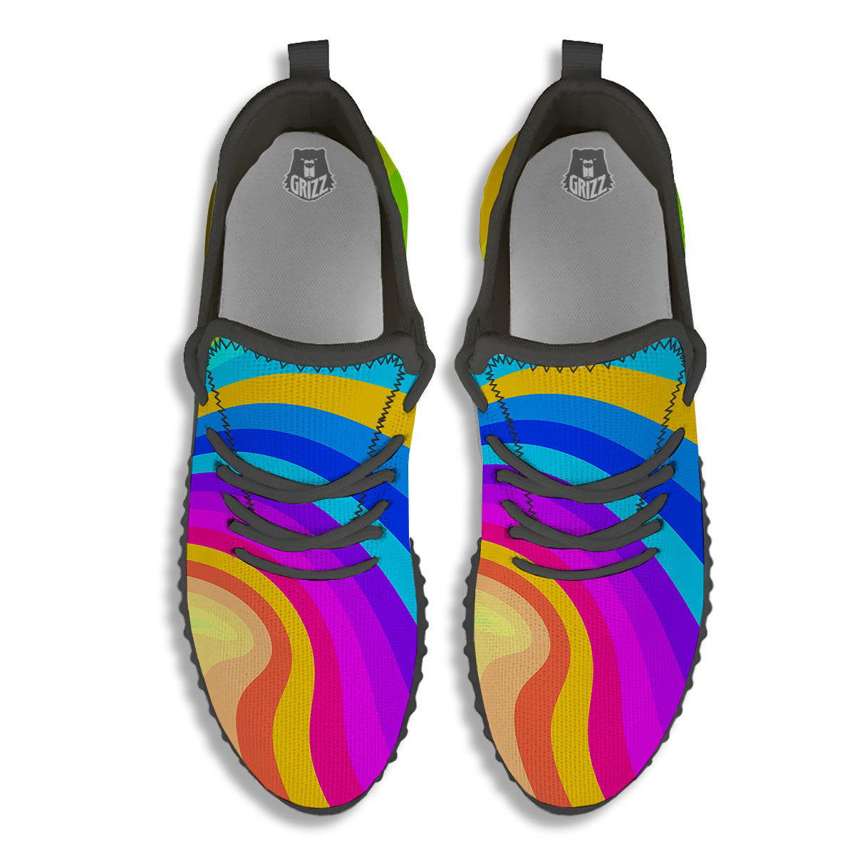 Psychedelic Rainbow Torus Print Black Walking Shoes-grizzshop
