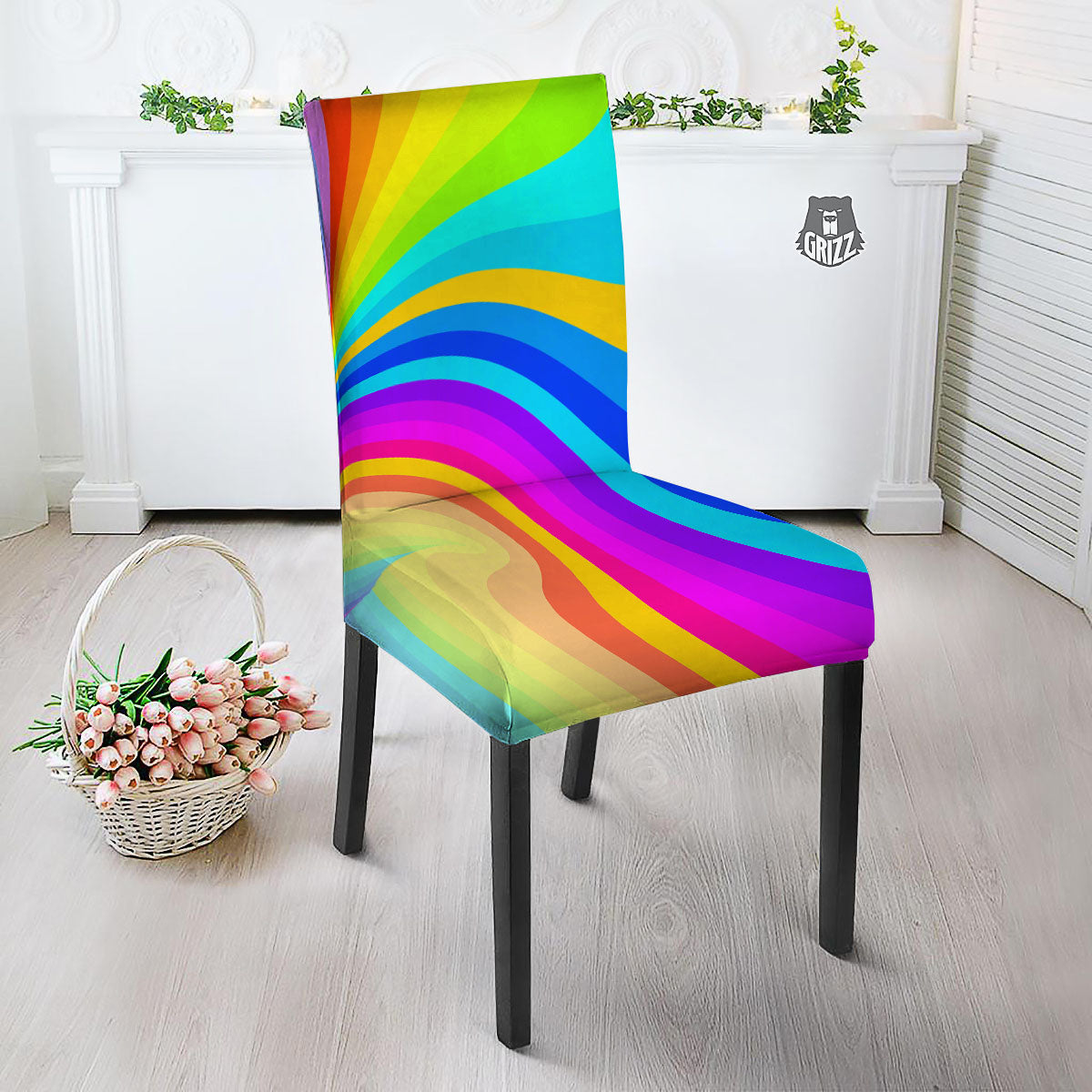 Psychedelic Rainbow Torus Print Dining Chair Slipcover-grizzshop