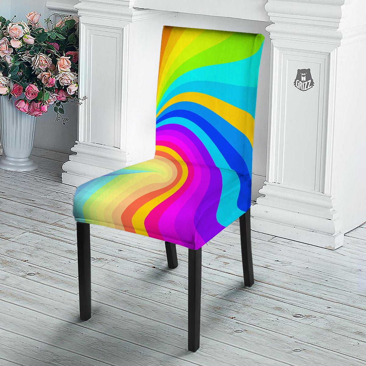 Psychedelic Rainbow Torus Print Dining Chair Slipcover-grizzshop