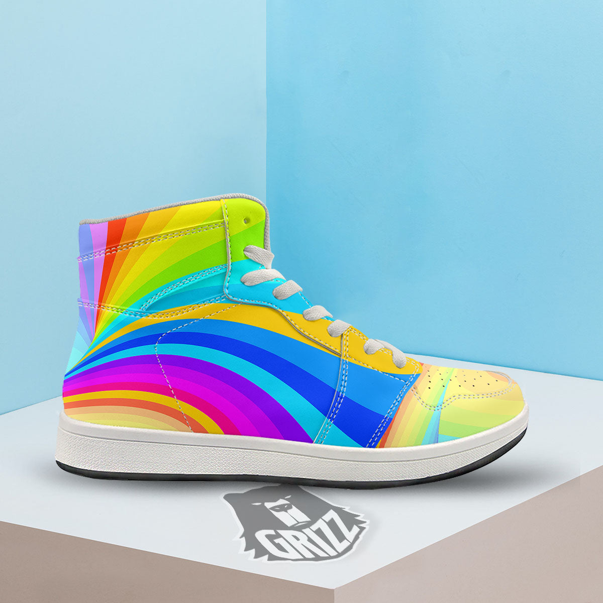 Psychedelic Rainbow Torus Print High Top Sneakers-grizzshop