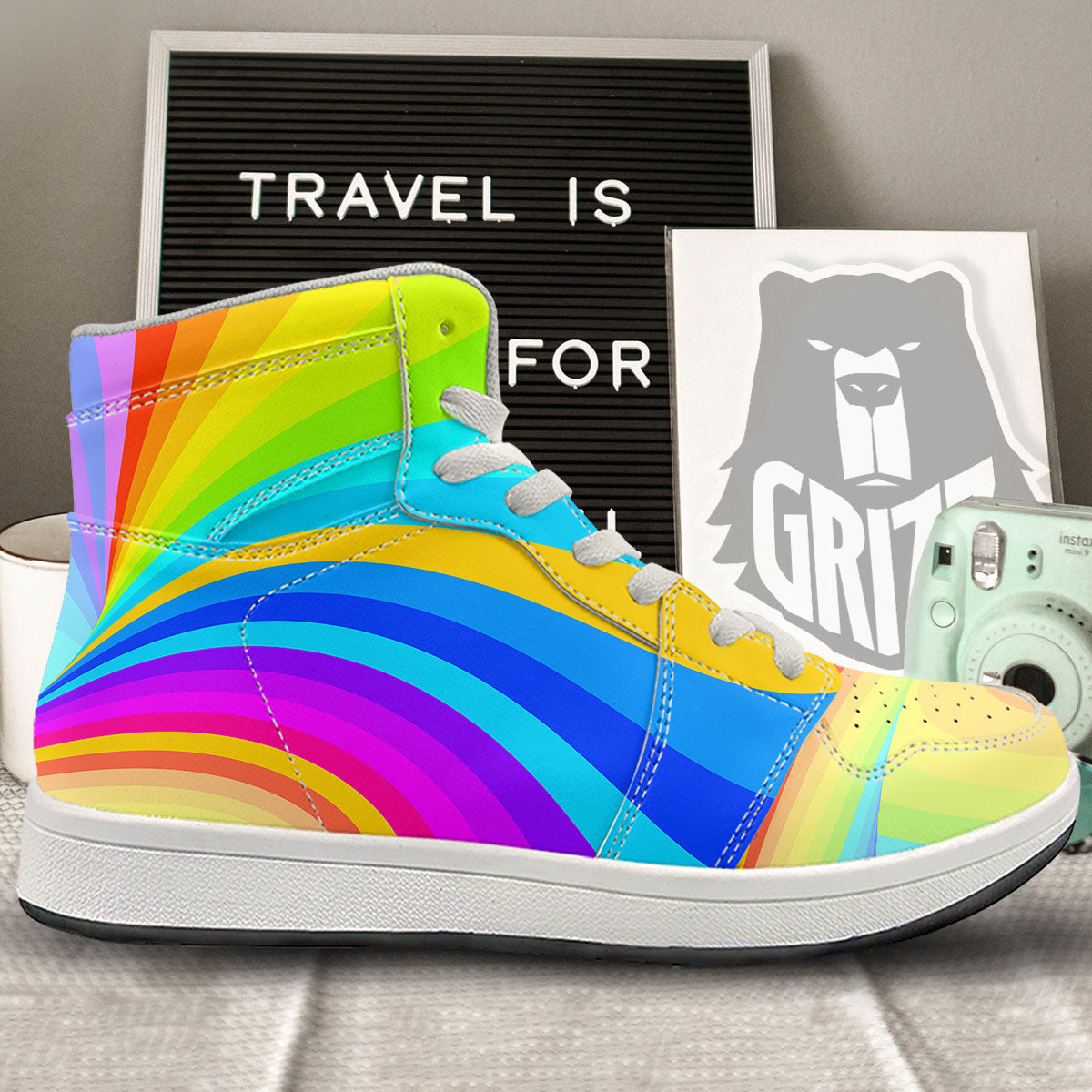 Psychedelic Rainbow Torus Print High Top Sneakers-grizzshop