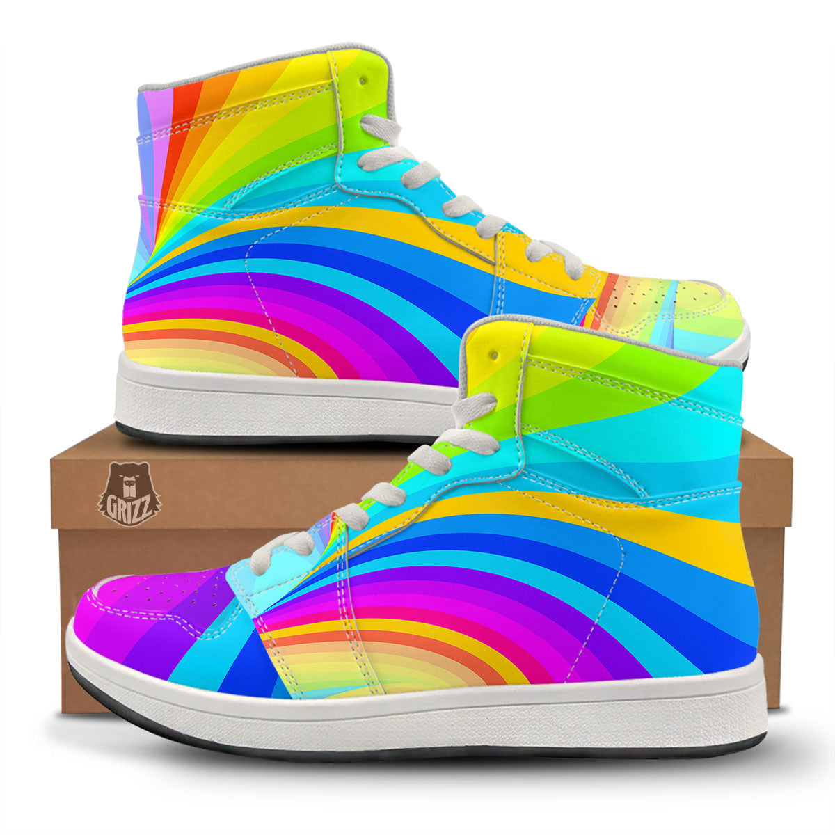 Psychedelic Rainbow Torus Print High Top Sneakers-grizzshop