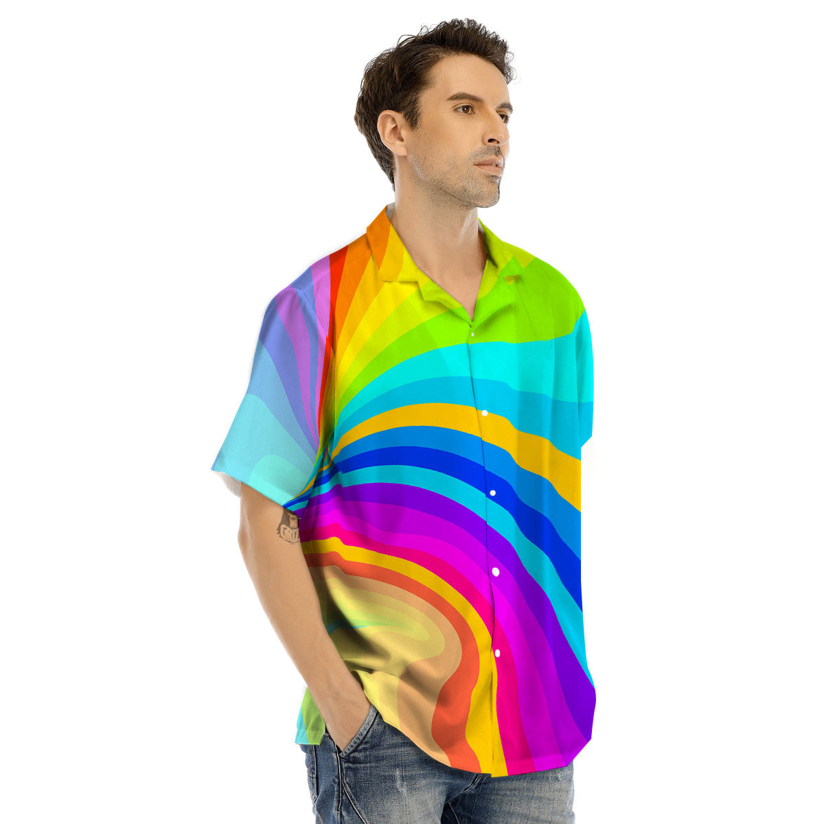 Psychedelic Rainbow Torus Print Men's Hawaiian Shirt-grizzshop