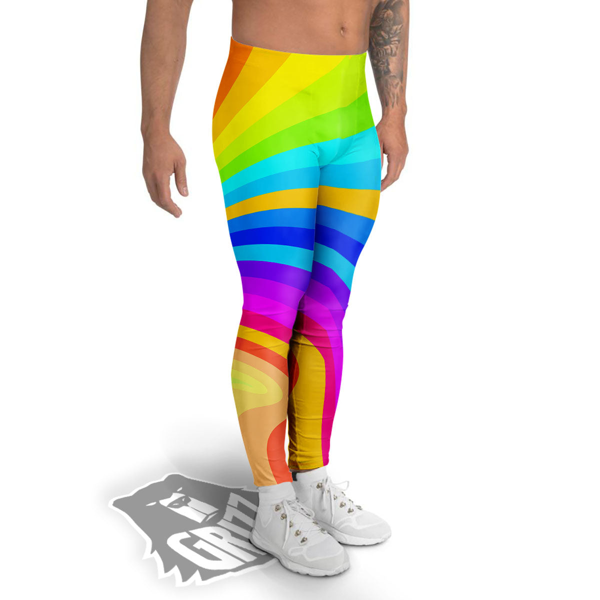 Psychedelic Rainbow Torus Print Men's Leggings-grizzshop