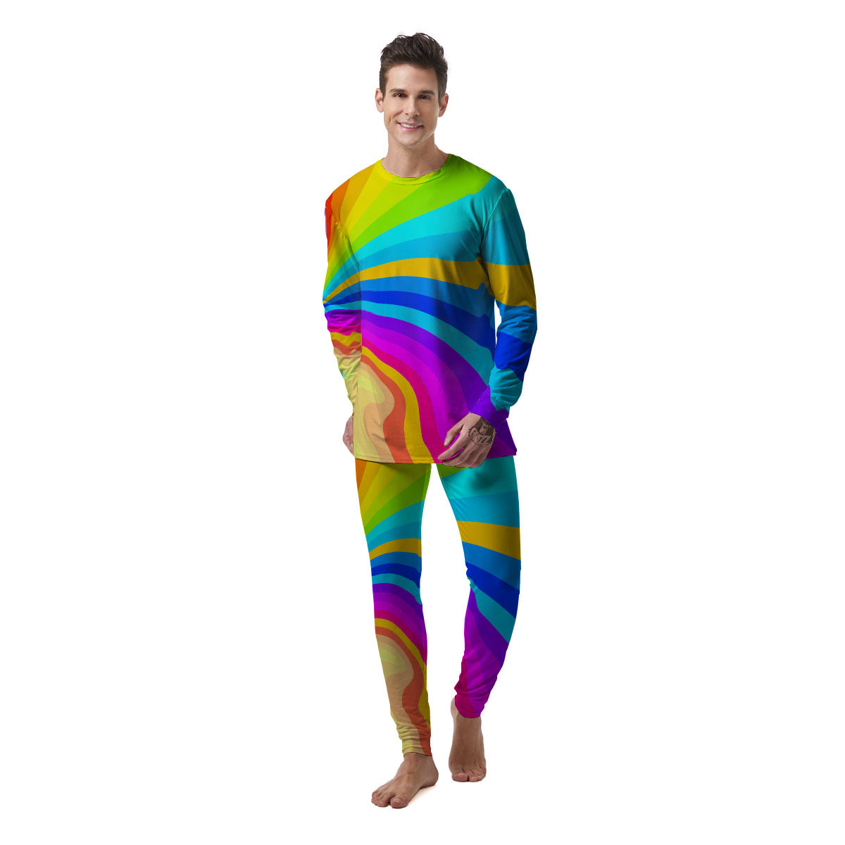 Psychedelic Rainbow Torus Print Men's Pajamas-grizzshop