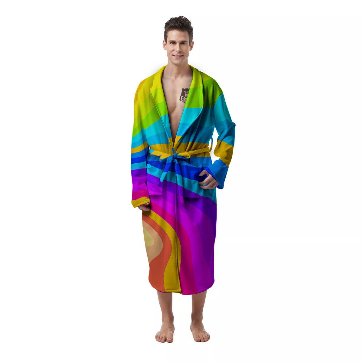 Psychedelic Rainbow Torus Print Men's Robe-grizzshop