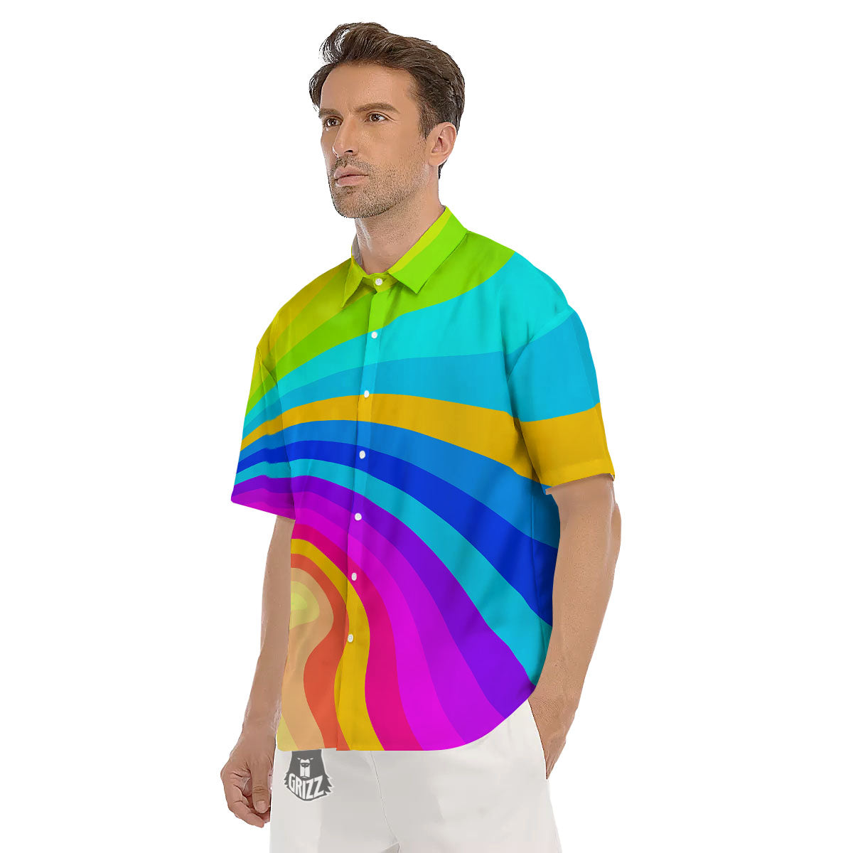 Psychedelic Rainbow Torus Print Men's Short Sleeve Shirts-grizzshop