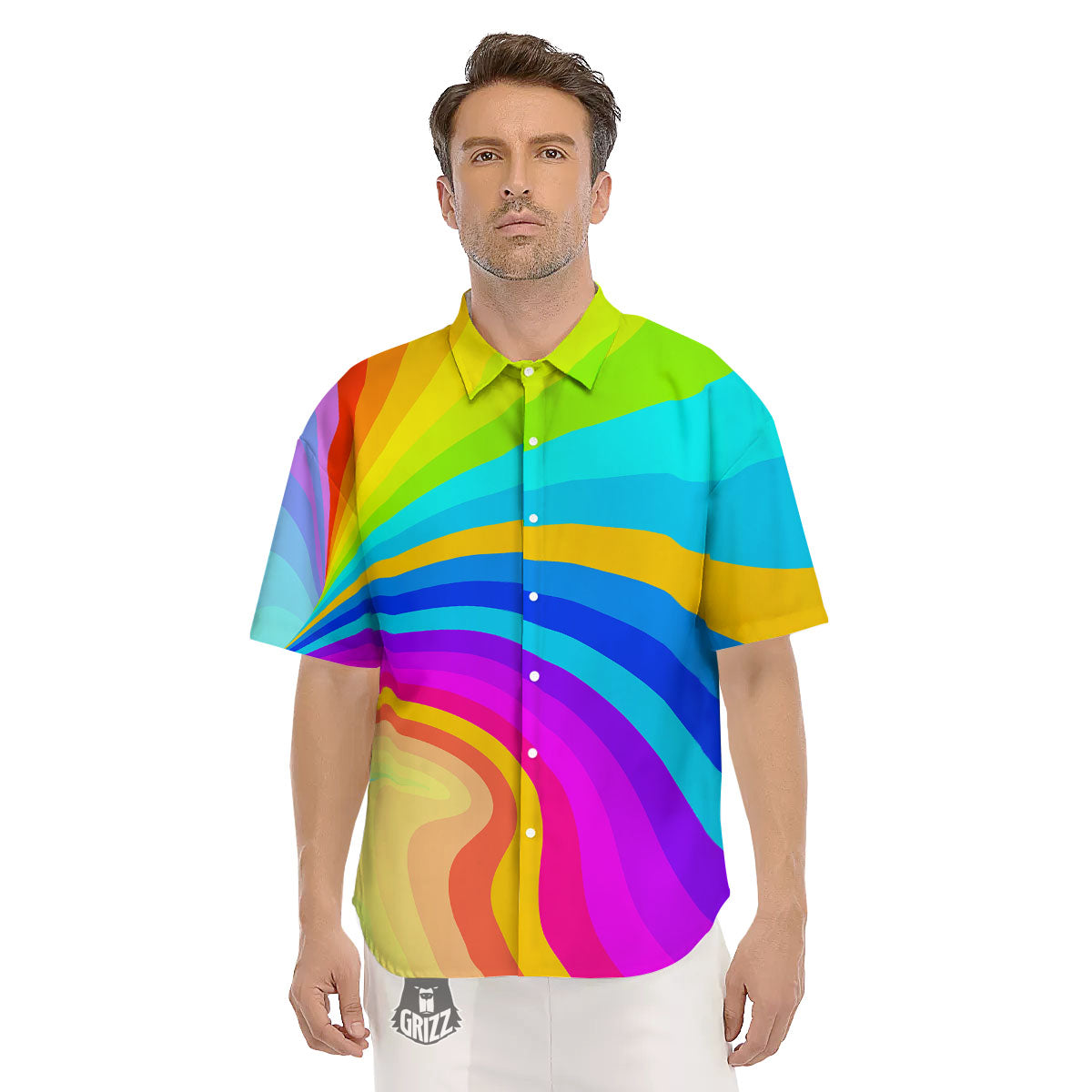 Psychedelic Rainbow Torus Print Men's Short Sleeve Shirts-grizzshop