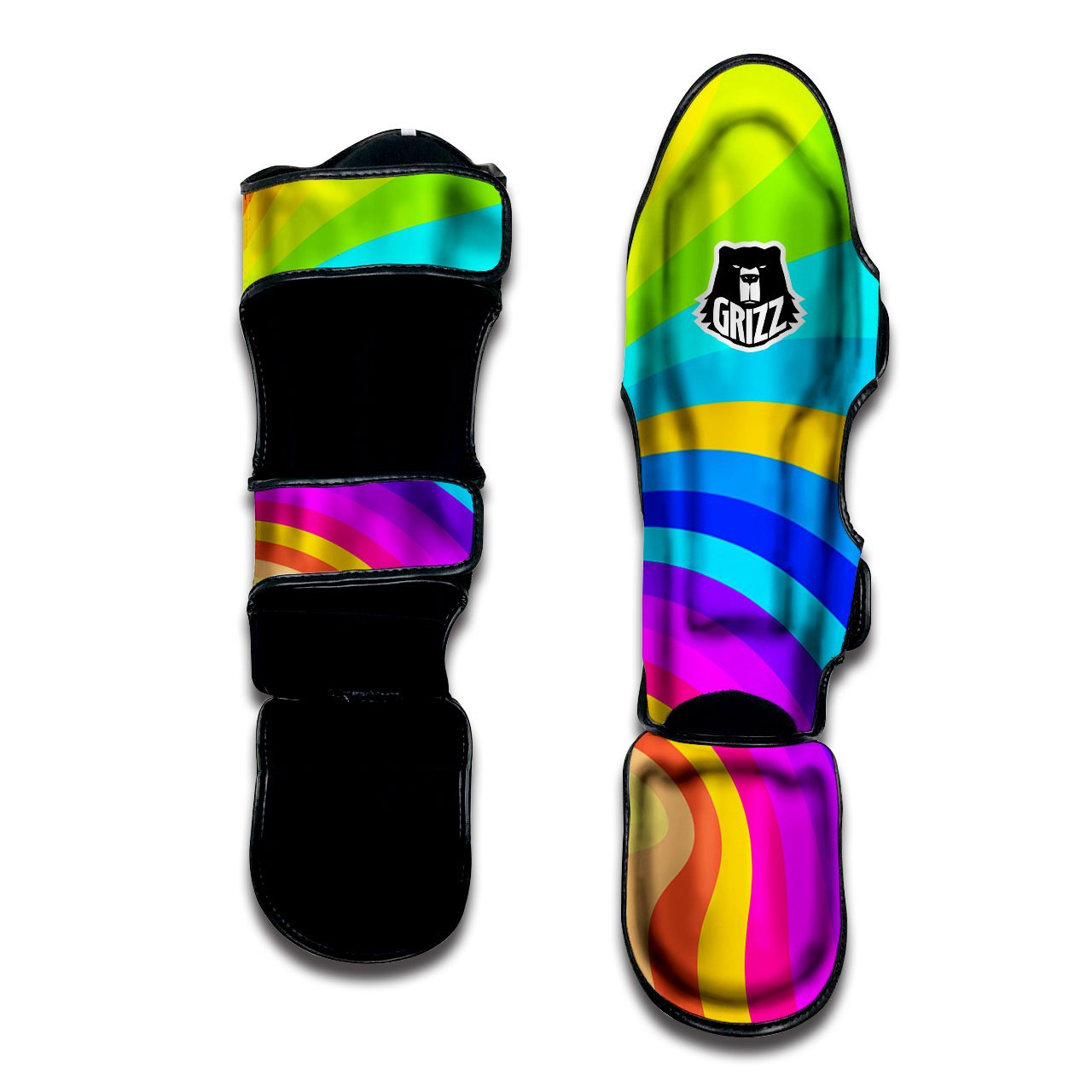 Psychedelic Rainbow Torus Print Muay Thai Shin Guards-grizzshop