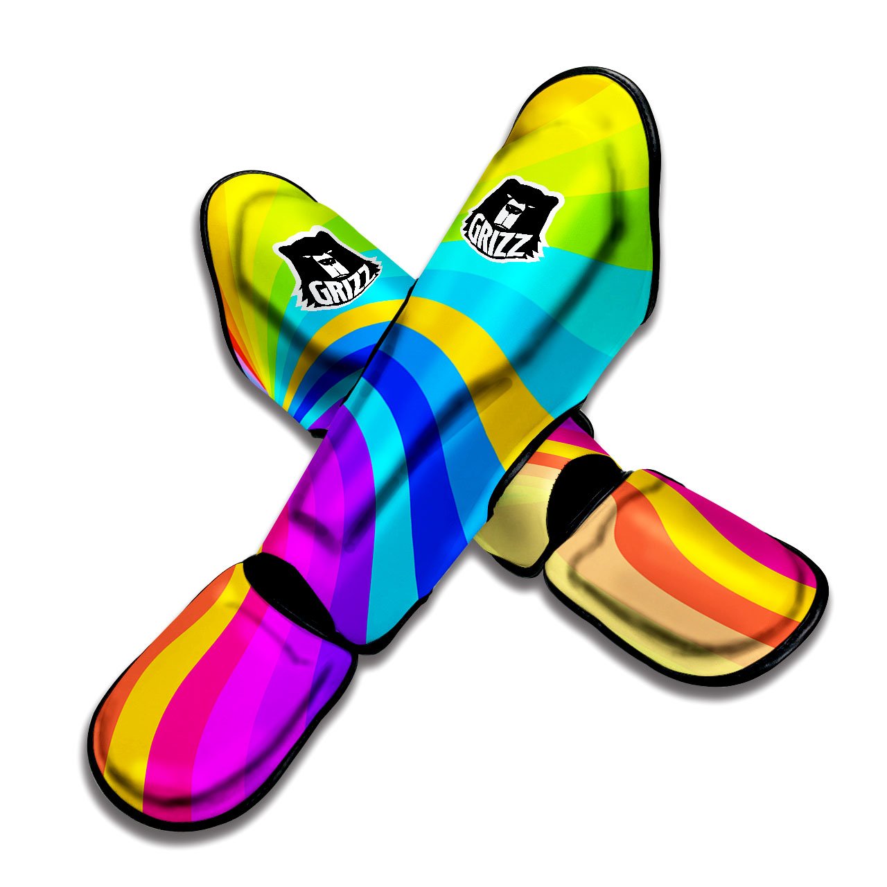 Psychedelic Rainbow Torus Print Muay Thai Shin Guards-grizzshop
