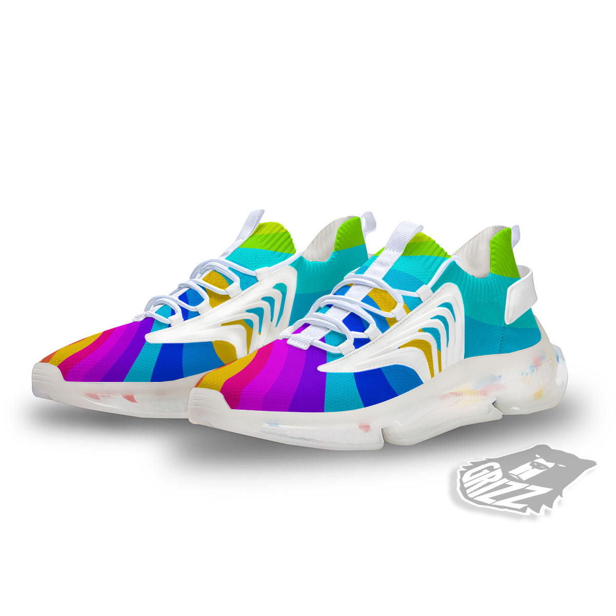 Psychedelic Rainbow Torus Print White Gym Shoes-grizzshop