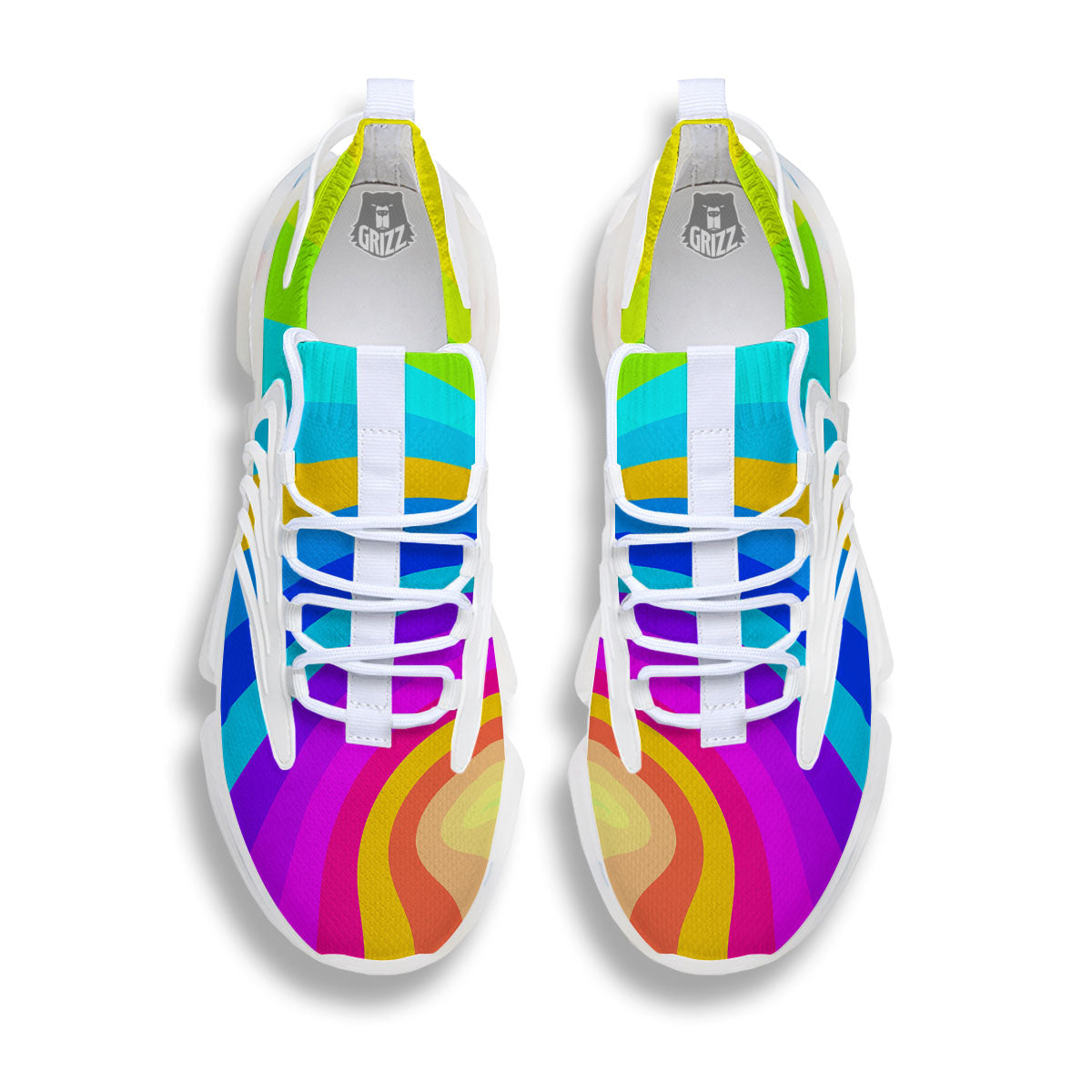 Psychedelic Rainbow Torus Print White Gym Shoes-grizzshop
