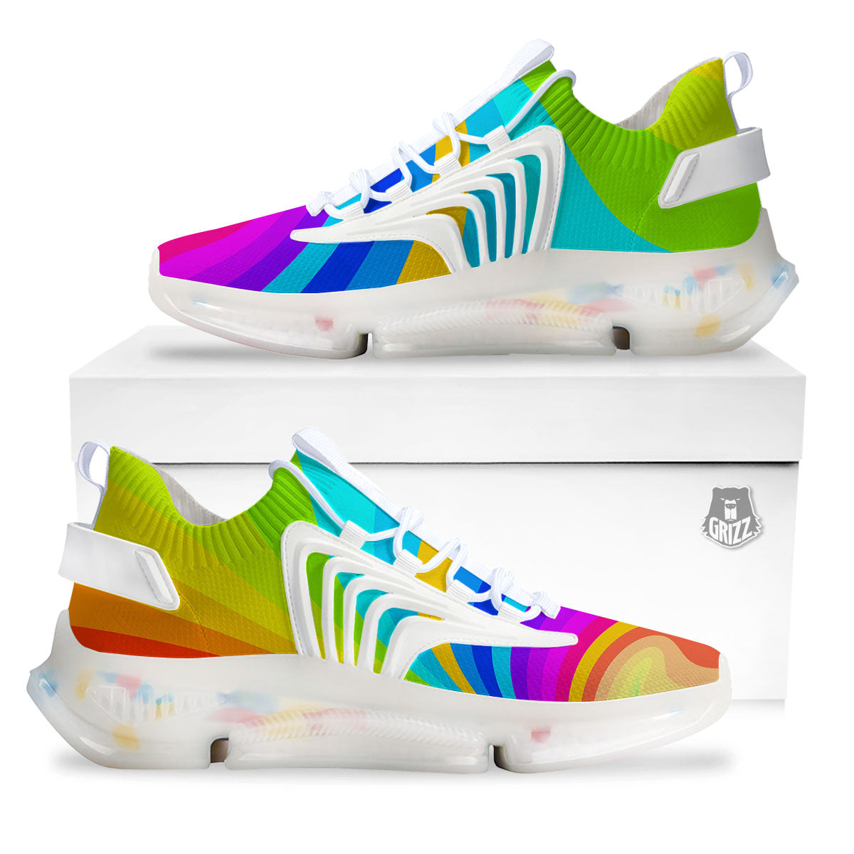 Psychedelic Rainbow Torus Print White Gym Shoes-grizzshop