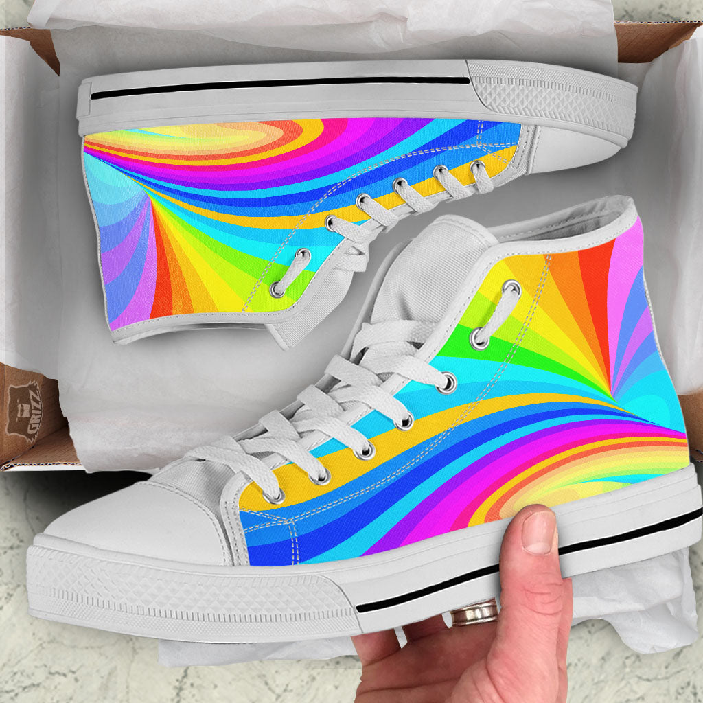 Psychedelic Rainbow Torus Print White High Top Shoes-grizzshop