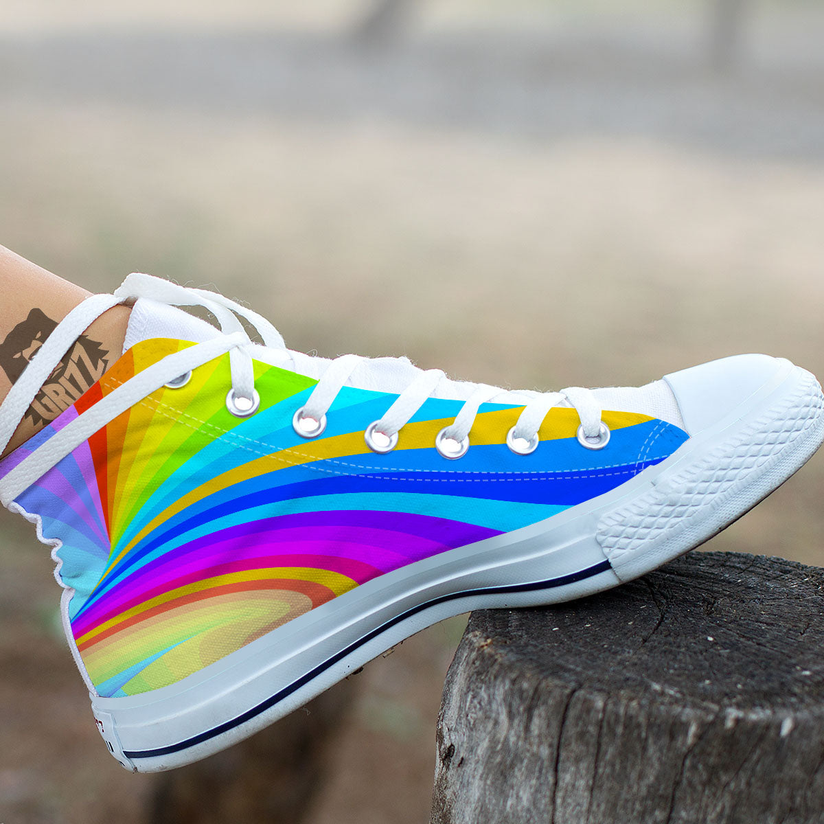 Psychedelic Rainbow Torus Print White High Top Shoes-grizzshop
