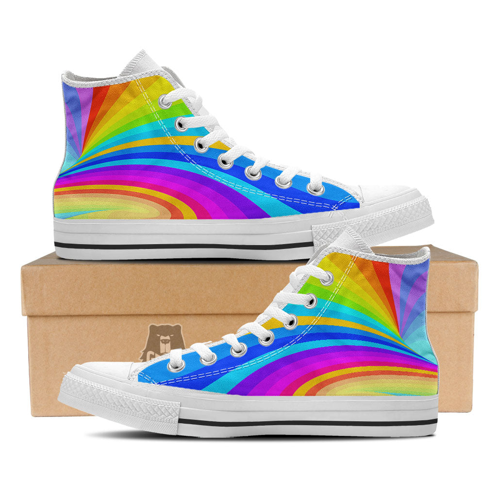 Psychedelic Rainbow Torus Print White High Top Shoes-grizzshop