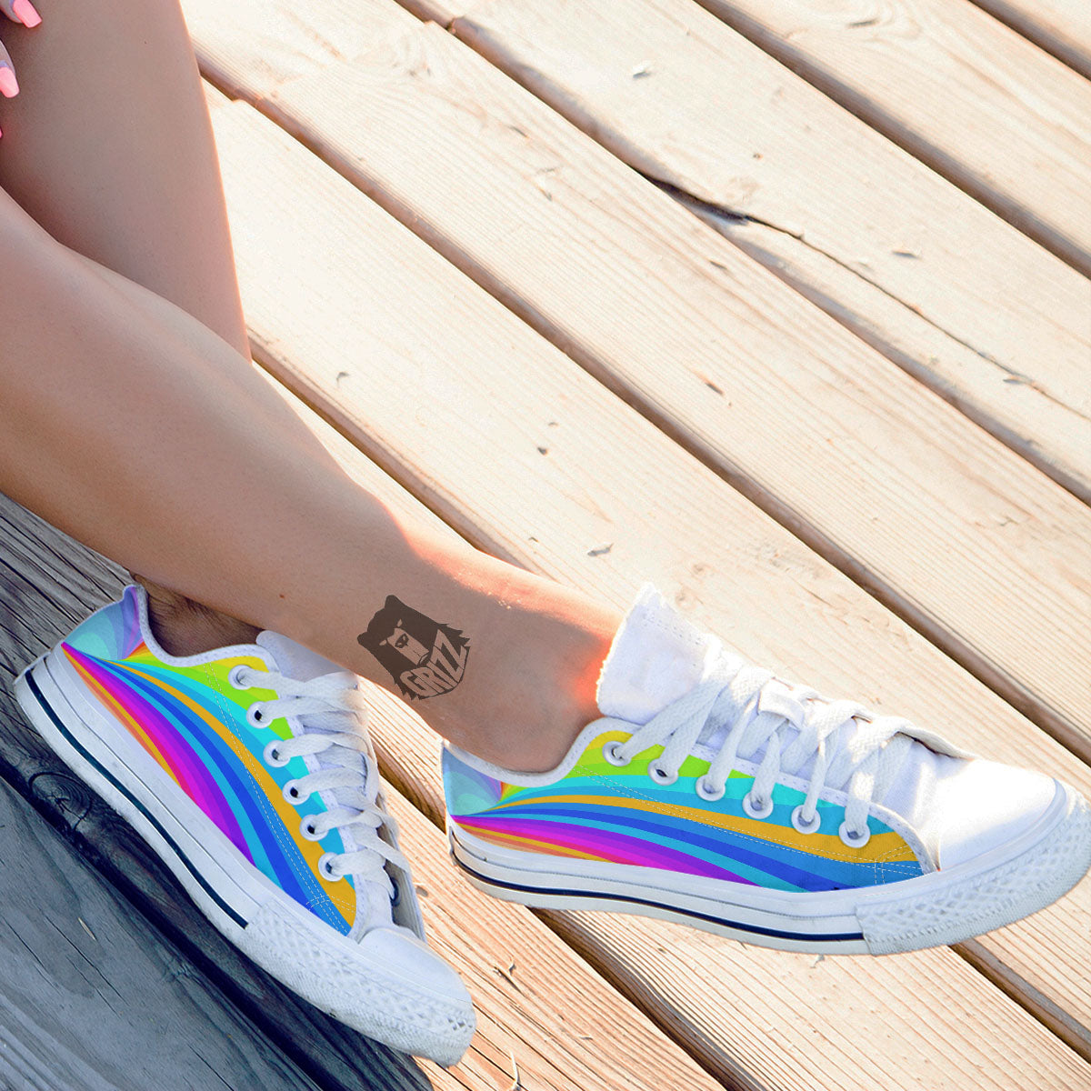 Psychedelic Rainbow Torus Print White Low Top Shoes-grizzshop