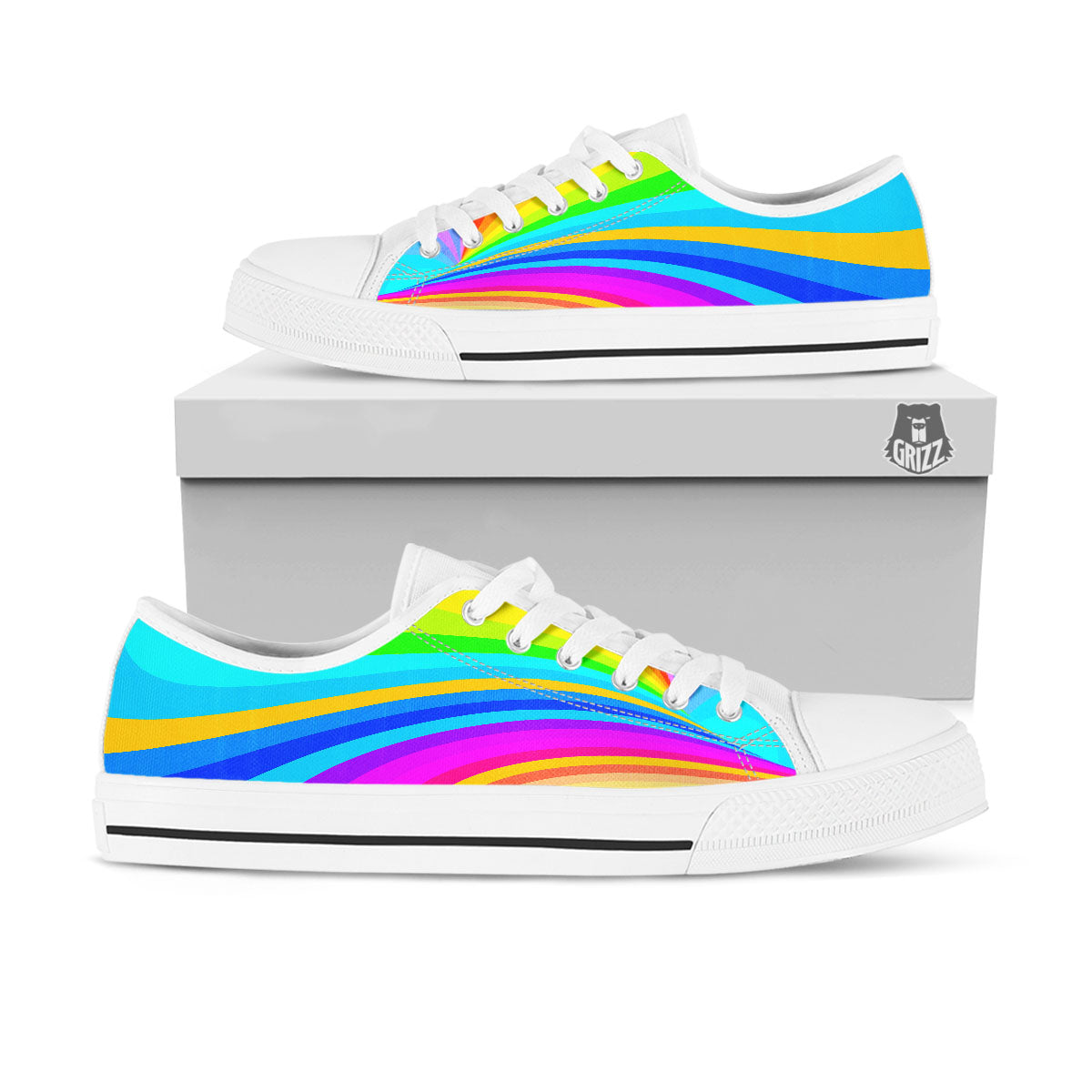Psychedelic Rainbow Torus Print White Low Top Shoes-grizzshop