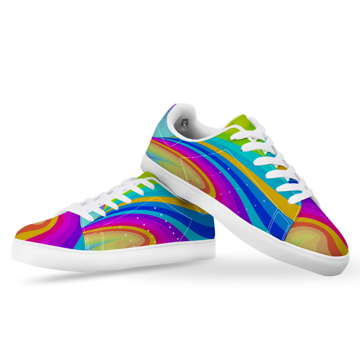 Psychedelic Rainbow Torus Print White Low Top Sneakers-grizzshop