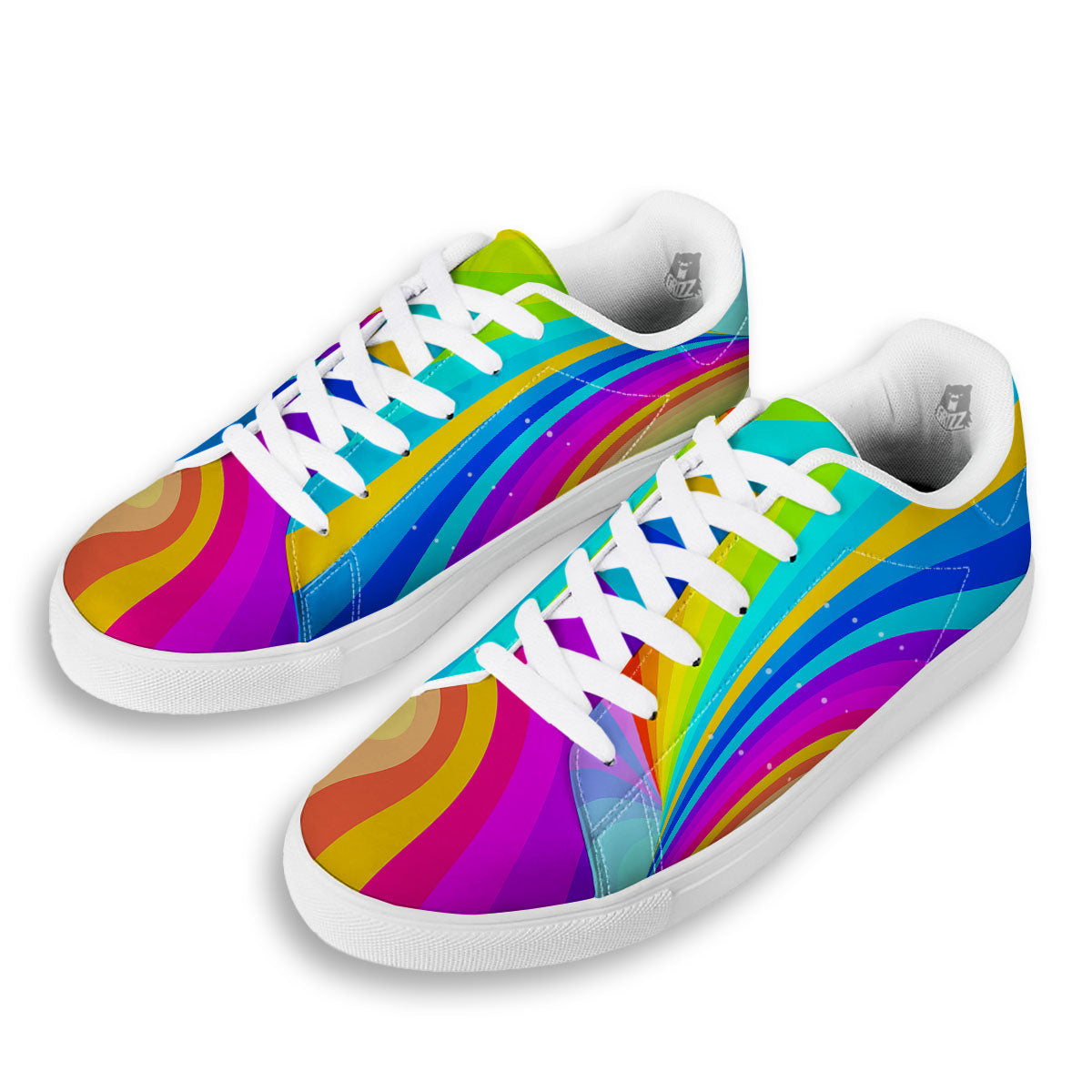 Psychedelic Rainbow Torus Print White Low Top Sneakers-grizzshop