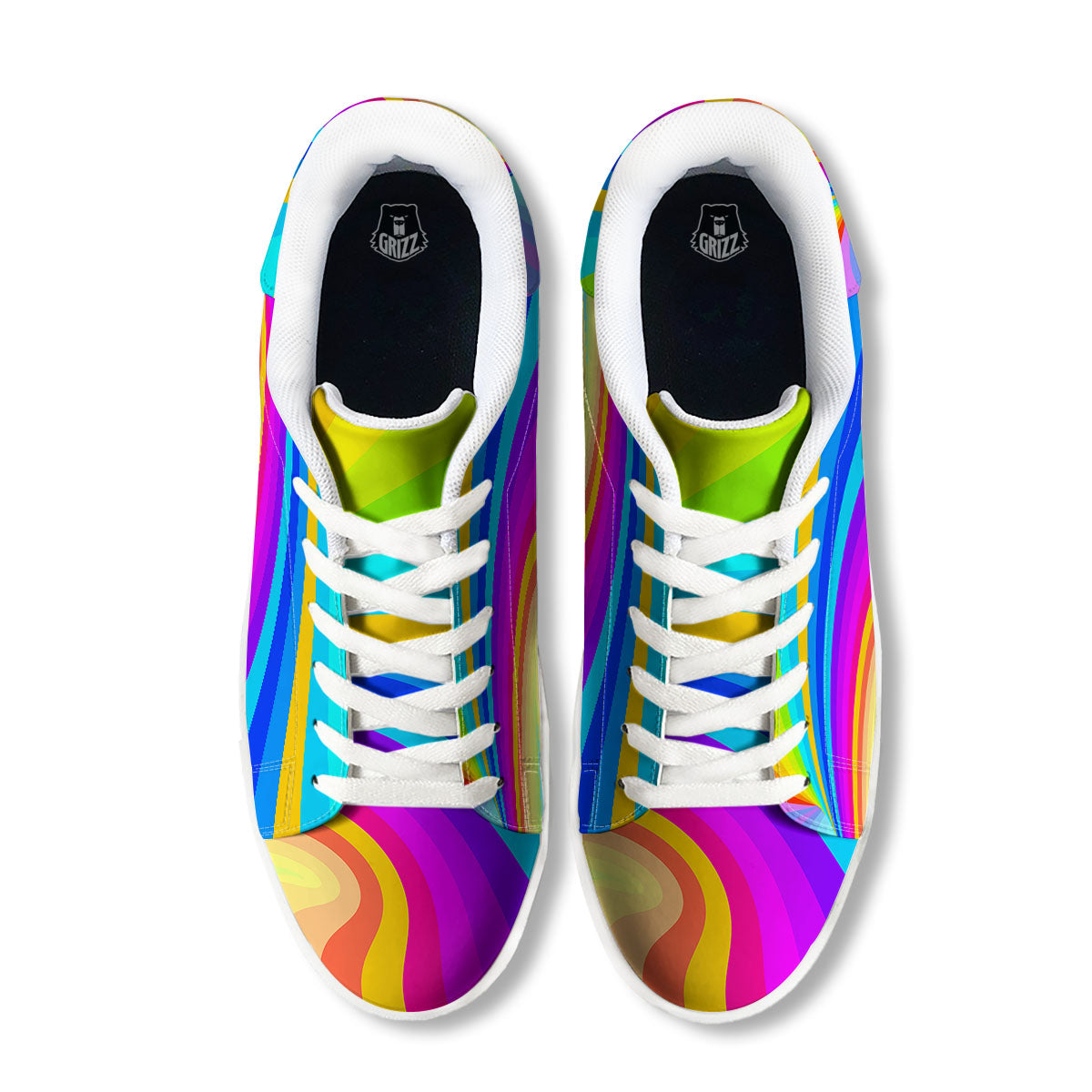 Psychedelic Rainbow Torus Print White Low Top Sneakers-grizzshop