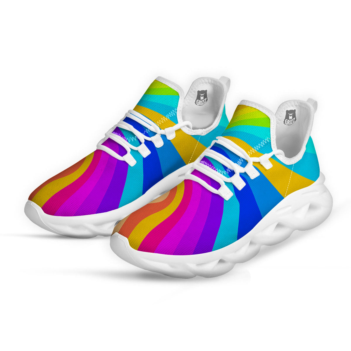 Psychedelic Rainbow Torus Print White Running Shoes-grizzshop