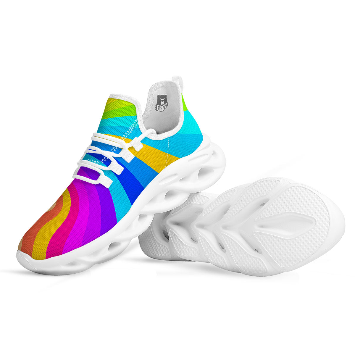 Psychedelic Rainbow Torus Print White Running Shoes-grizzshop