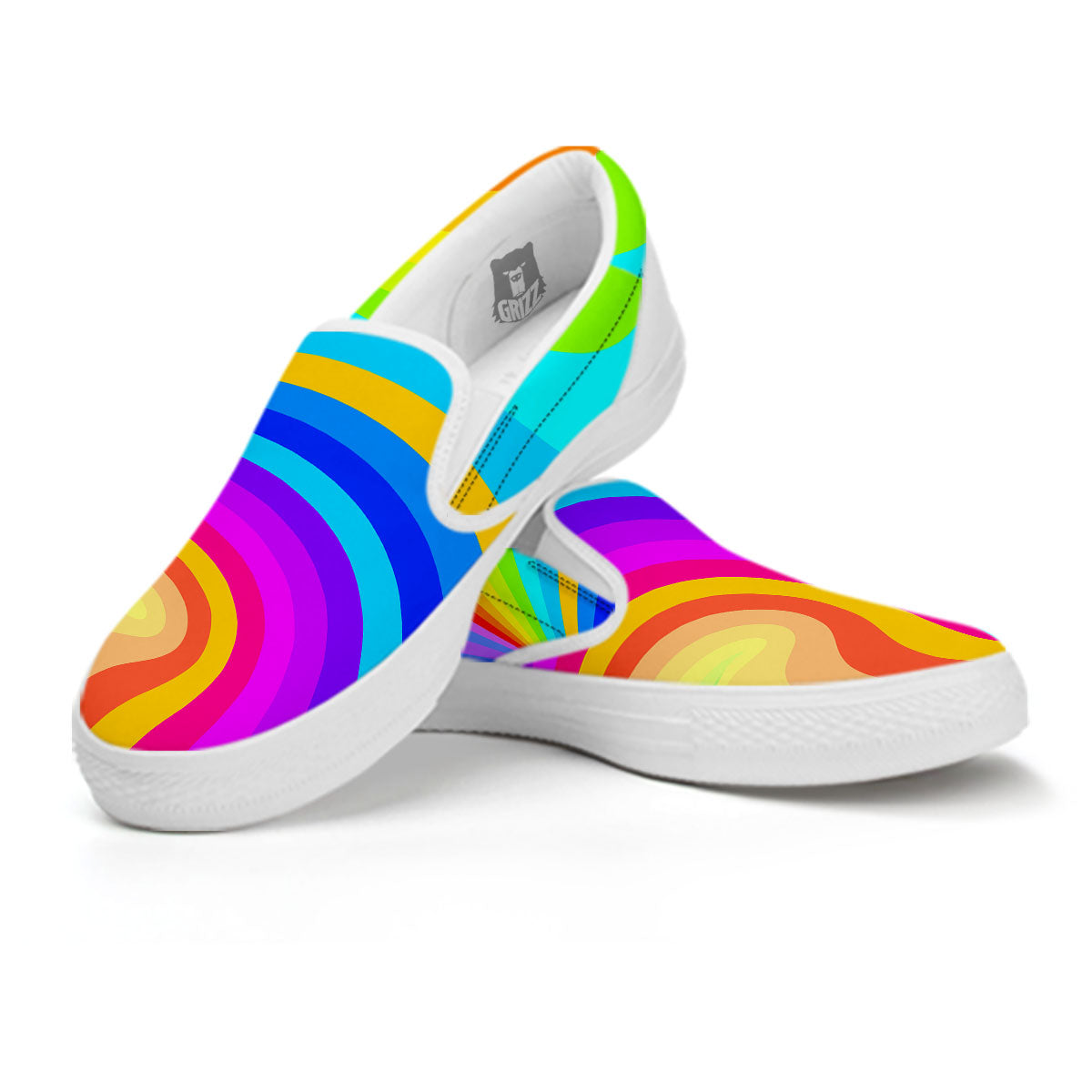Psychedelic Rainbow Torus Print White Slip On Shoes-grizzshop