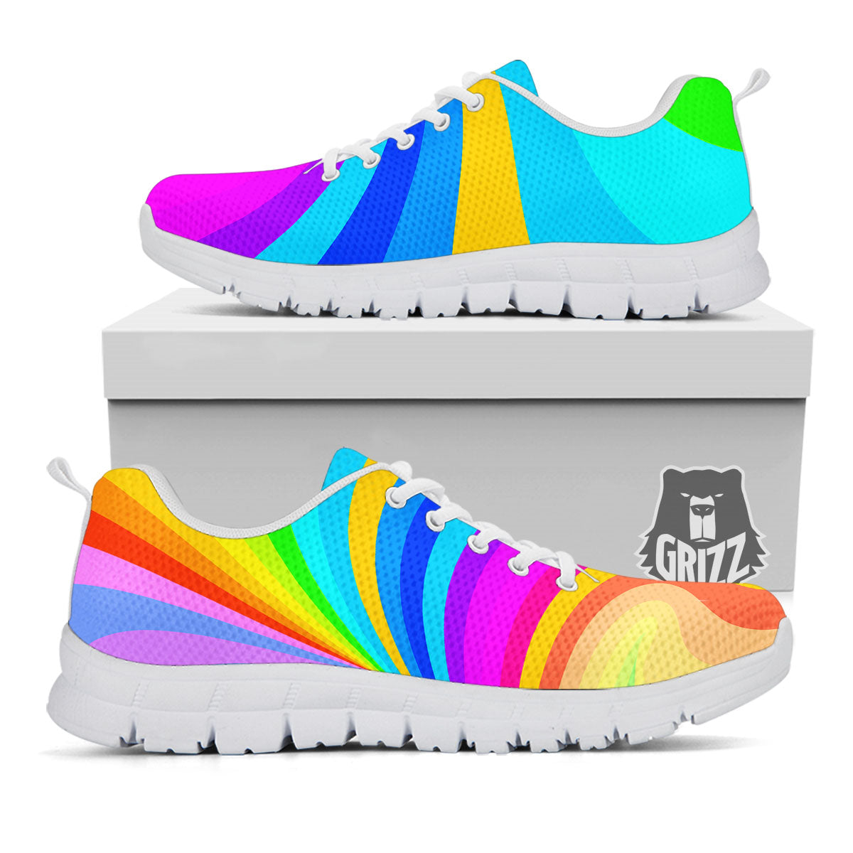 Psychedelic Rainbow Torus Print White Sneaker-grizzshop