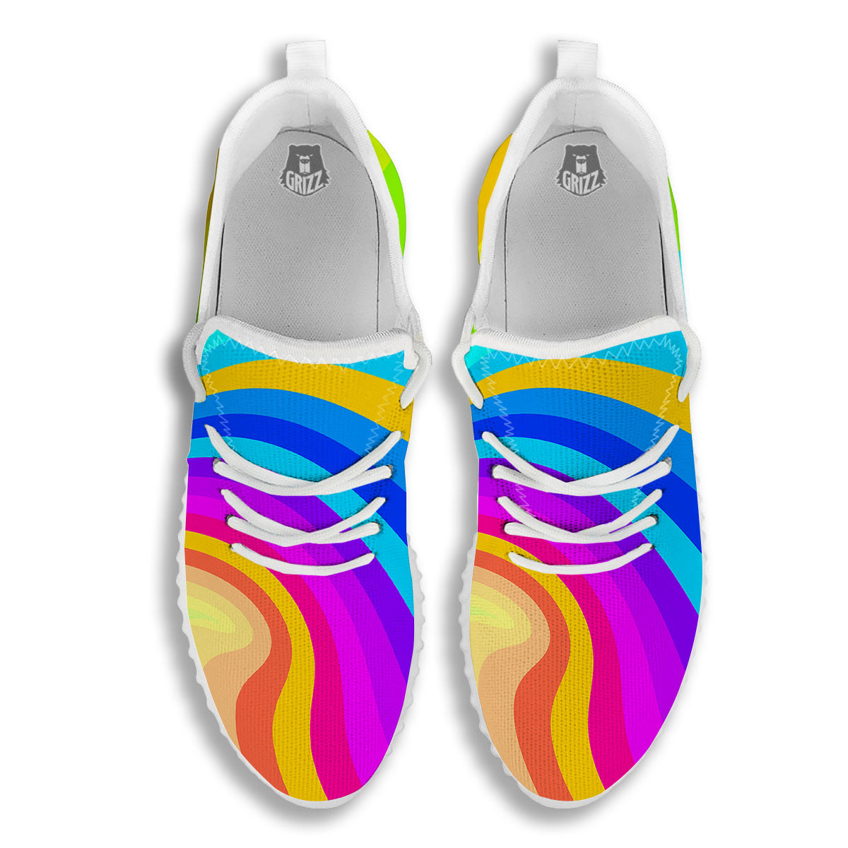 Psychedelic Rainbow Torus Print White Walking Shoes-grizzshop