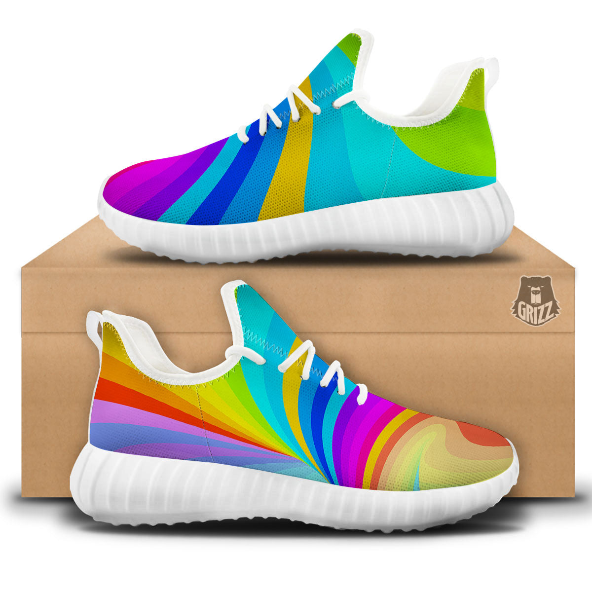 Psychedelic Rainbow Torus Print White Walking Shoes-grizzshop