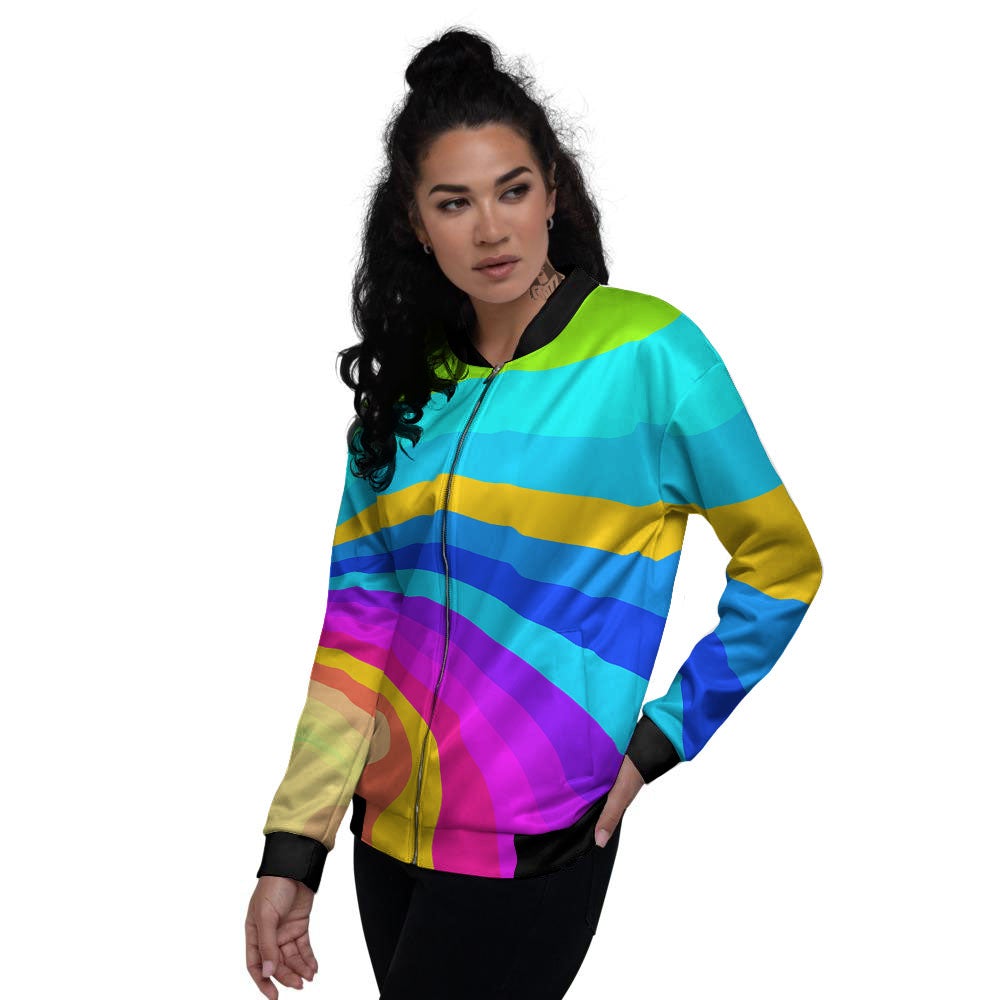 Psychedelic Rainbow Torus Print Women's Bomber Jacket-grizzshop