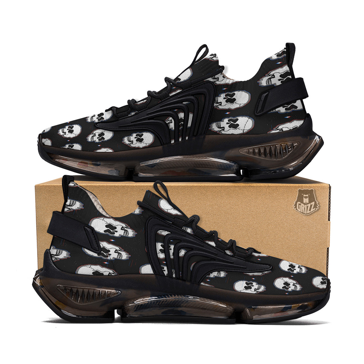 Psychedelic Skull Glitch Print Pattern Black Gym Shoes-grizzshop