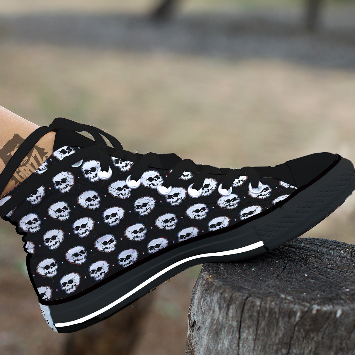 Psychedelic Skull Glitch Print Pattern Black High Top Shoes-grizzshop