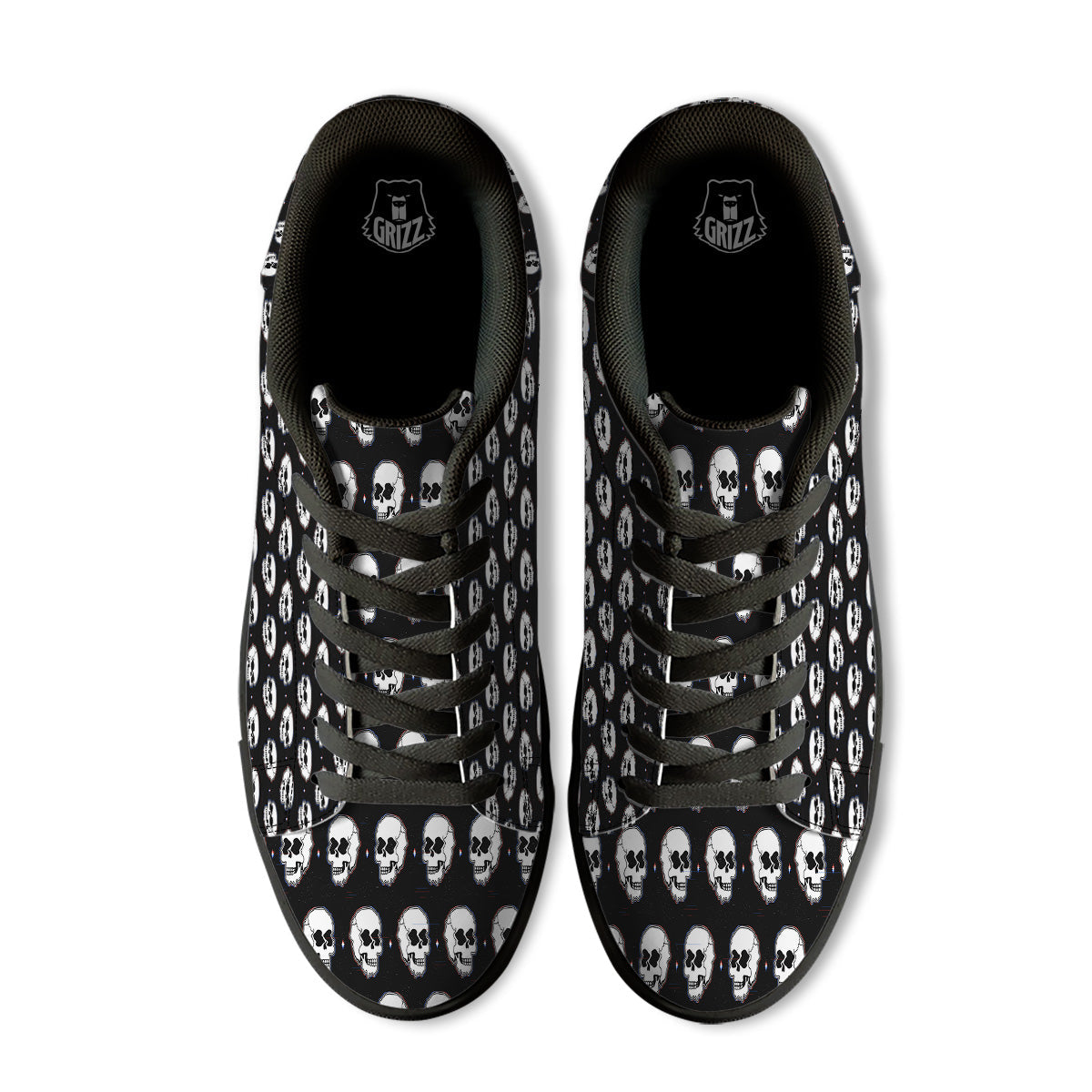 Psychedelic Skull Glitch Print Pattern Black Low Top Sneakers-grizzshop