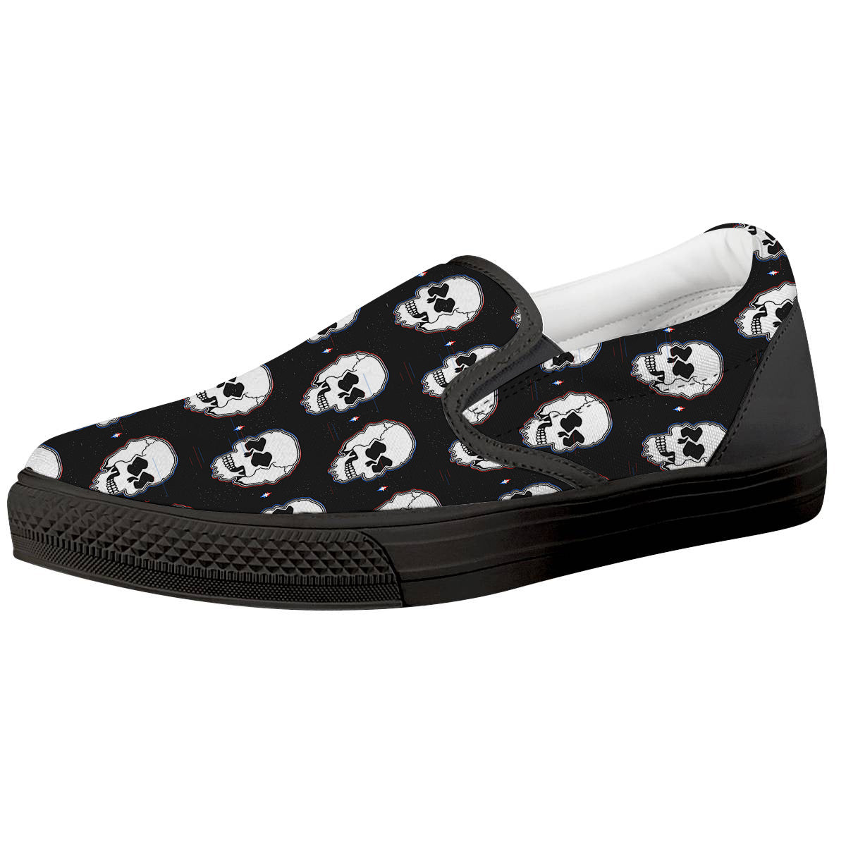 Psychedelic Skull Glitch Print Pattern Black Slip On Shoes-grizzshop