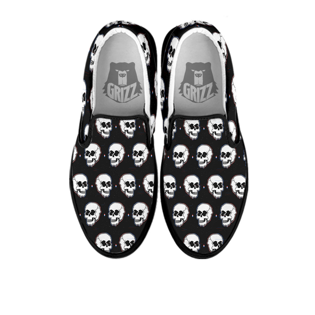 Psychedelic Skull Glitch Print Pattern Black Slip On Shoes-grizzshop